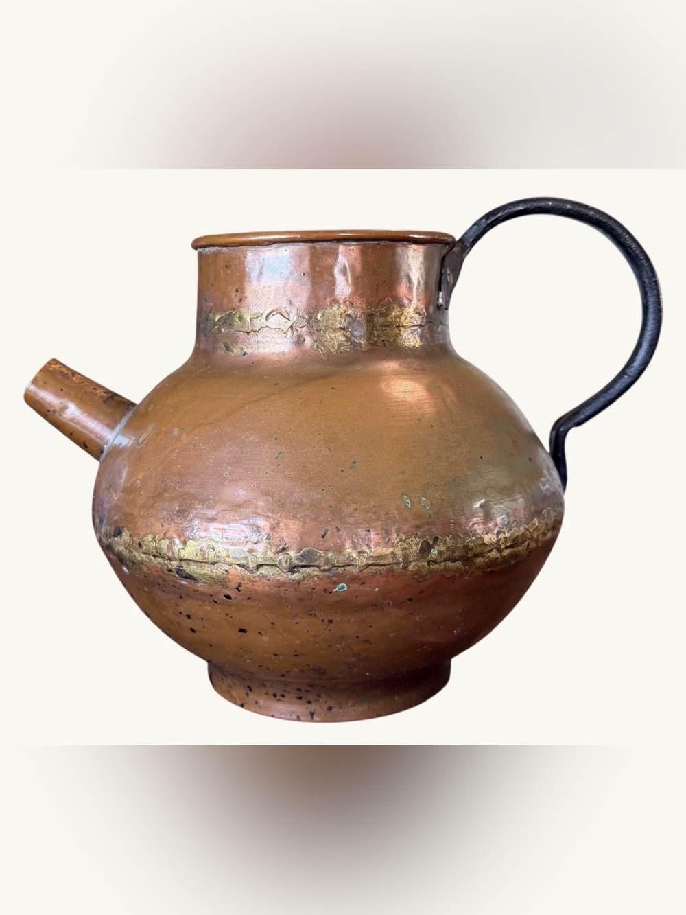 Copper Watering Can Pitcher Vessel 9” Beautiful Patina Vintage